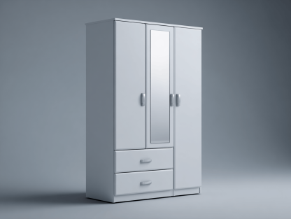 Szafa trzydrzwiowa z lustrem – biała – 2 szuflady – 180×90×50 cm-Hubuna