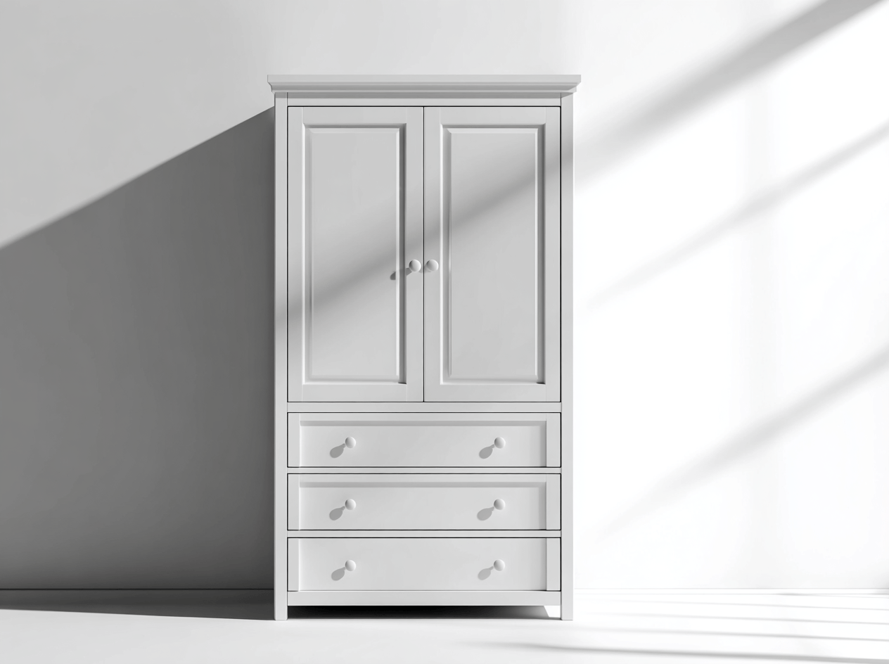 Szafa z podwójnymi drzwiami i 3 szufladami – biała – 185×88×52 cm – matowe wykończenie z klasycznymi gałkami-Hubuna