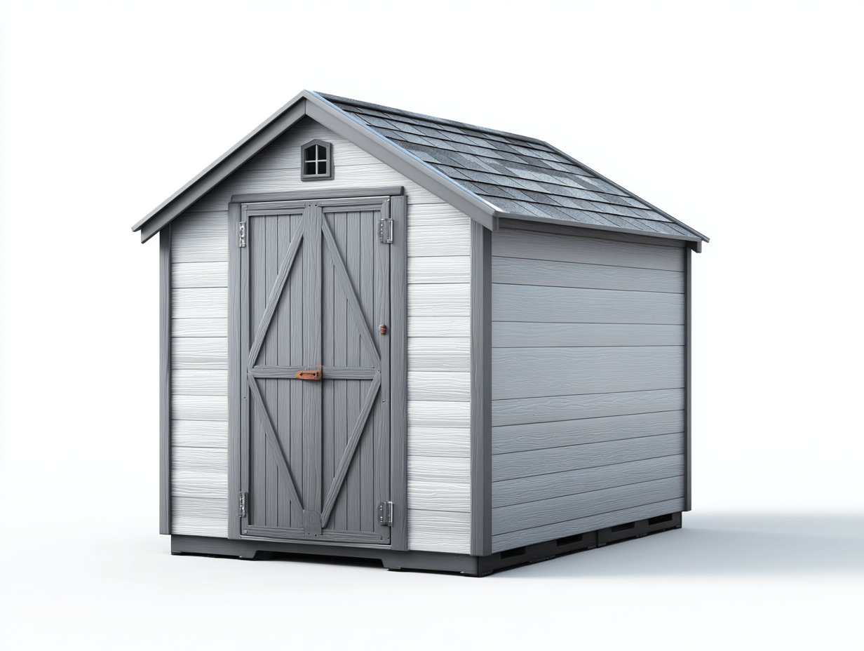 Plastikowa szopa ogrodowa w kolorze jasnoszarym 185×140×210 cm – styl drewniany z daszkiem i wentylacją-Hubuna