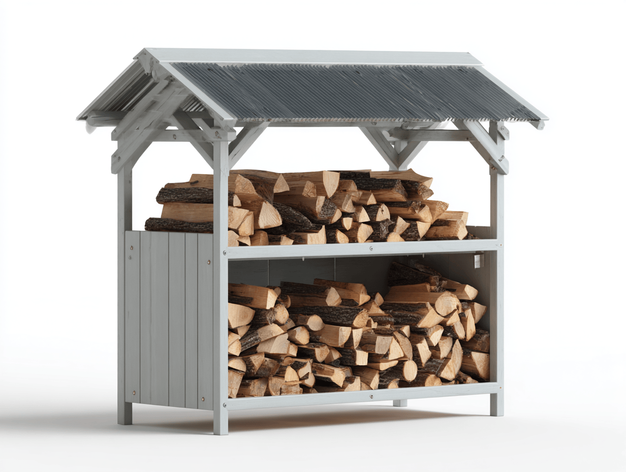 Regał na drewno opałowe metalowy 150×60×150 cm – szary jasny – z zadaszeniem-Hubuna