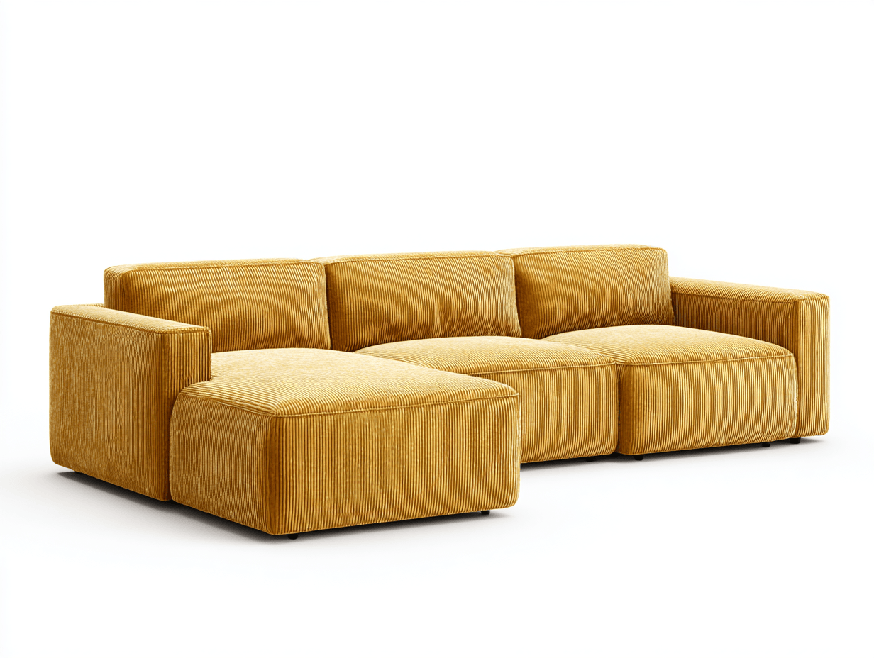 Sofa modułowa z szezlongiem w stylu nowoczesnym – sztruks musztardowy – 275×165×82 cm-Hubuna