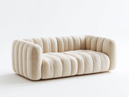 Sofa tapicerowana 210×95×75 cm – kremowa – obła forma z tkaniny boucle do nowoczesnych wnętrz-Hubuna