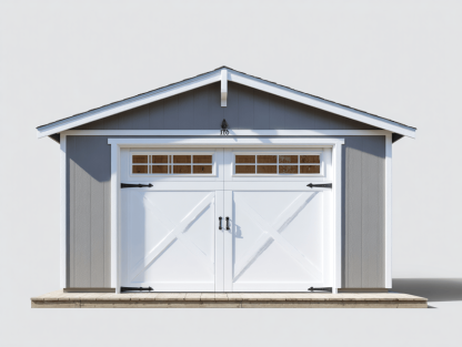 Drewniany domek ogrodowy 300x400 cm – szaro biały – z szerokimi drzwiami garażowymi-Hubuna