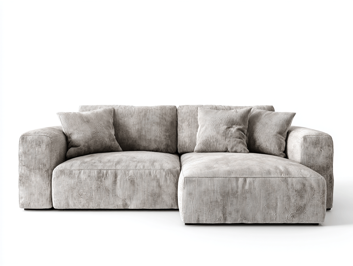 Nowoczesna sofa wypoczynkowa L w tkaninie sztruksowej – jasnoszara – 270×160×85 cm-Hubuna