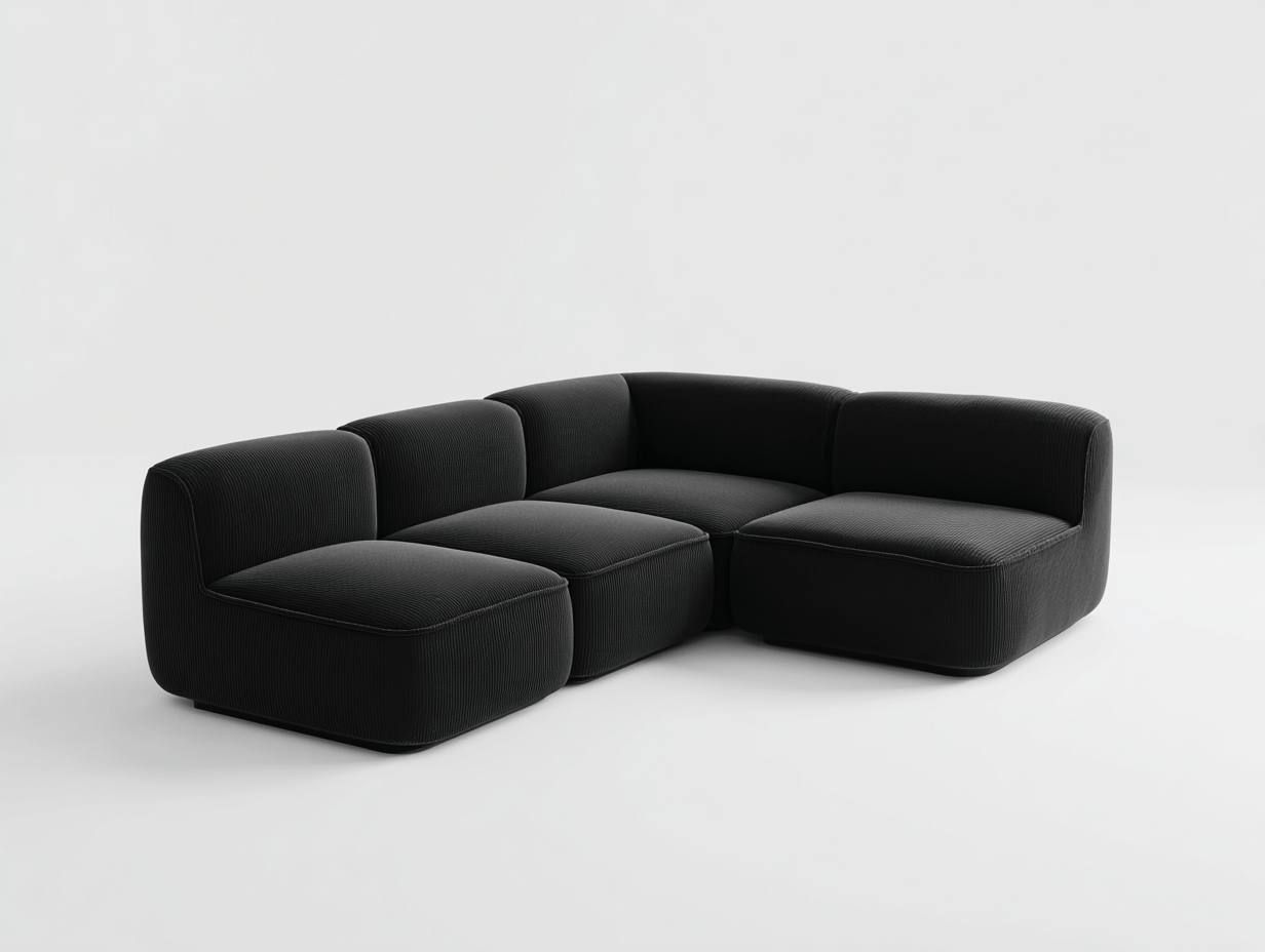 Sofa modułowa narożna czteroosobowa 270×220×75 cm – tkanina sztruksowa czarna – do salonu i strefy wypoczynkowej – styl nowoczesny minimalistyczny-Hubuna