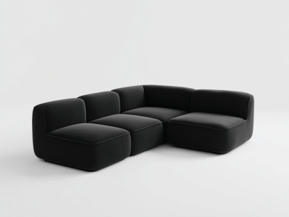Sofa modułowa narożna czteroosobowa 270×220×75 cm – tkanina sztruksowa czarna – do salonu i strefy wypoczynkowej – styl nowoczesny minimalistyczny-Hubuna
