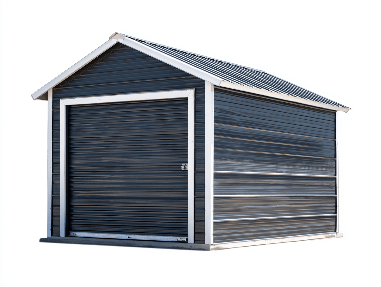 Metalowy schowek ogrodowy 240x180 cm – ciemnoszary – z rolowanymi drzwiami garażowymi-Hubuna