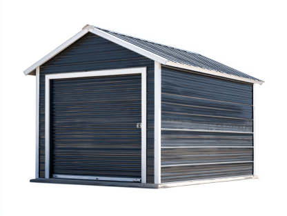Metalowy schowek ogrodowy 240x180 cm – ciemnoszary – z rolowanymi drzwiami garażowymi-Hubuna