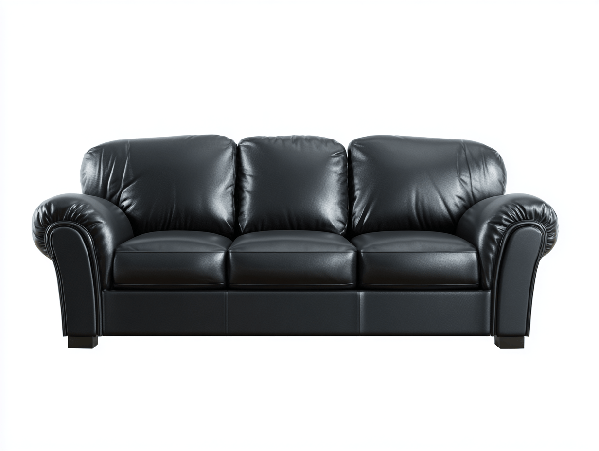 Sofa skórzana 215×92×95 cm – czarna – z miękkimi podłokietnikami-Hubuna