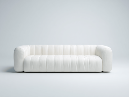 Biała sofa dwuosobowa z pikowaną tkaniną – nowoczesna sylwetka – poziome przeszycia – minimalistyczny styl – 190×85×75 cm-Hubuna