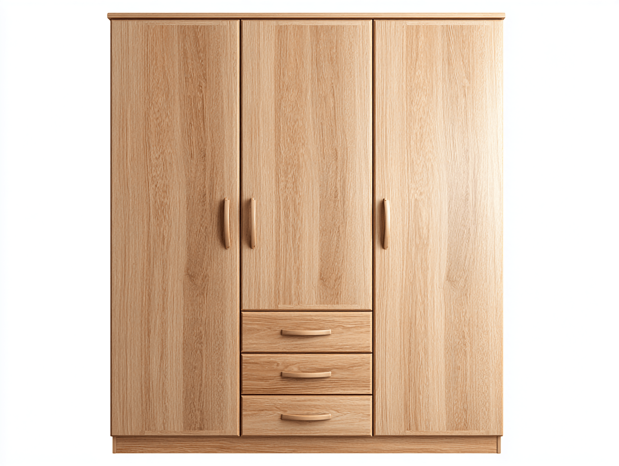 Szafa trzydrzwiowa z trzema szufladami 120×52×200 cm – jasny dąb – styl nowoczesny-Hubuna