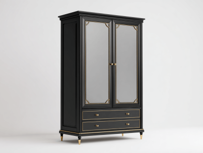 Czarna szafa z dwojgiem lustrzanych drzwi – złote akcenty – 190×110×55 cm-Hubuna