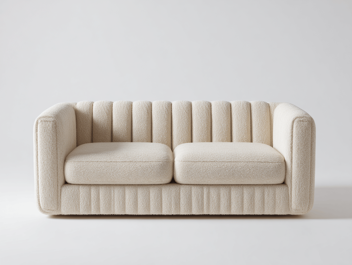 Sofa tapicerowana 160×90×75 cm – kremowa – nowoczesna dwuosobowa z tkaniny boucle-Hubuna