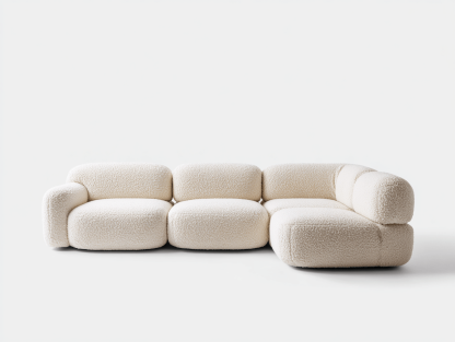 Nowoczesna sofa z szezlongiem – boucle kremowa – 250×160×75 cm-Hubuna