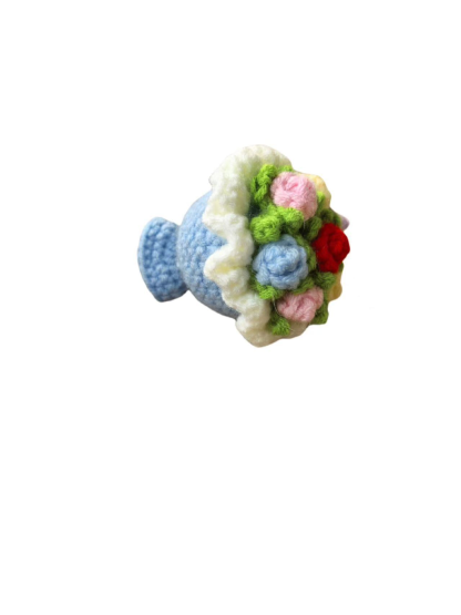 Hand-knitted mini bouquet of crocheted knitted wool roses
