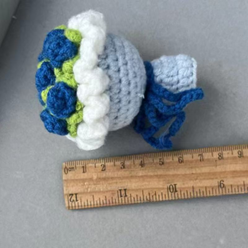 Hand-knitted mini bouquet of crocheted knitted wool roses