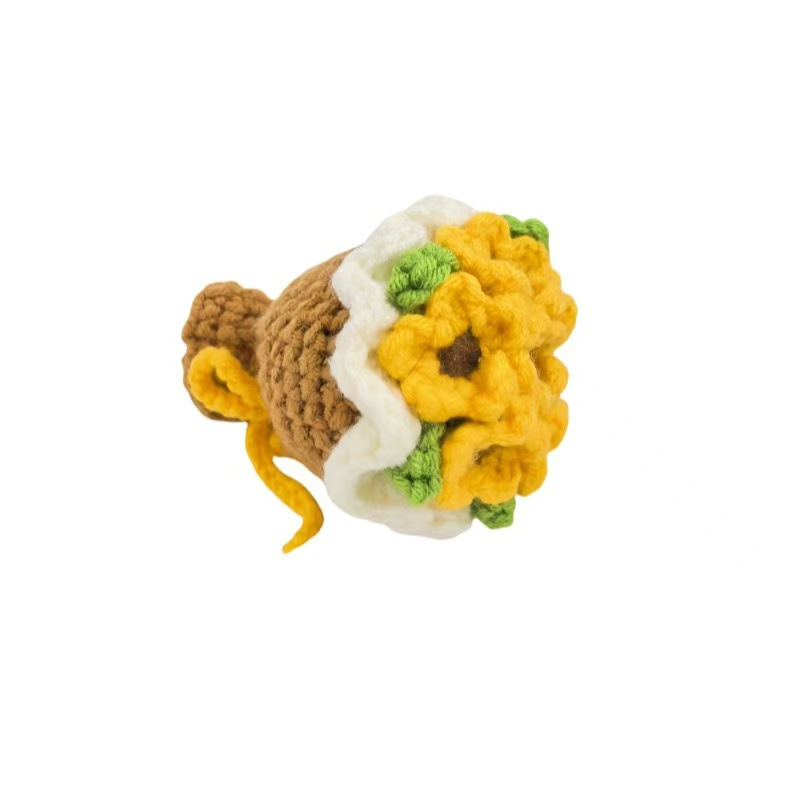 Hand-knitted mini bouquet of crocheted knitted wool roses