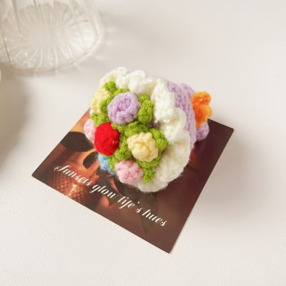 Hand-knitted mini bouquet of crocheted knitted wool roses