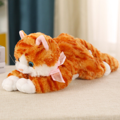 This is a lifelike plush cat toy that can meow. It's a cute cat doll in a lying position, perfect as a birthday gift for children or as a companion for sleep.
