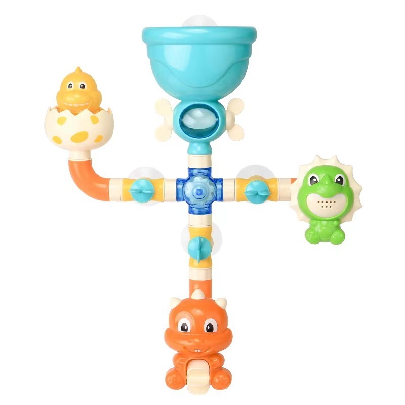 Cross-border best-selling children's cartoon dinosaur rotating playset with multiple configurations and adhesive for wall-mounted bathroom bath and play water toy