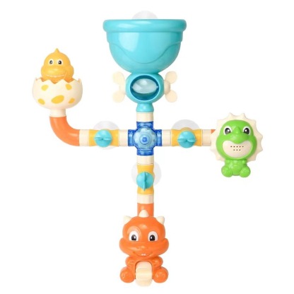 Cross-border best-selling children's cartoon dinosaur rotating playset with multiple configurations and adhesive for wall-mounted bathroom bath and play water toy