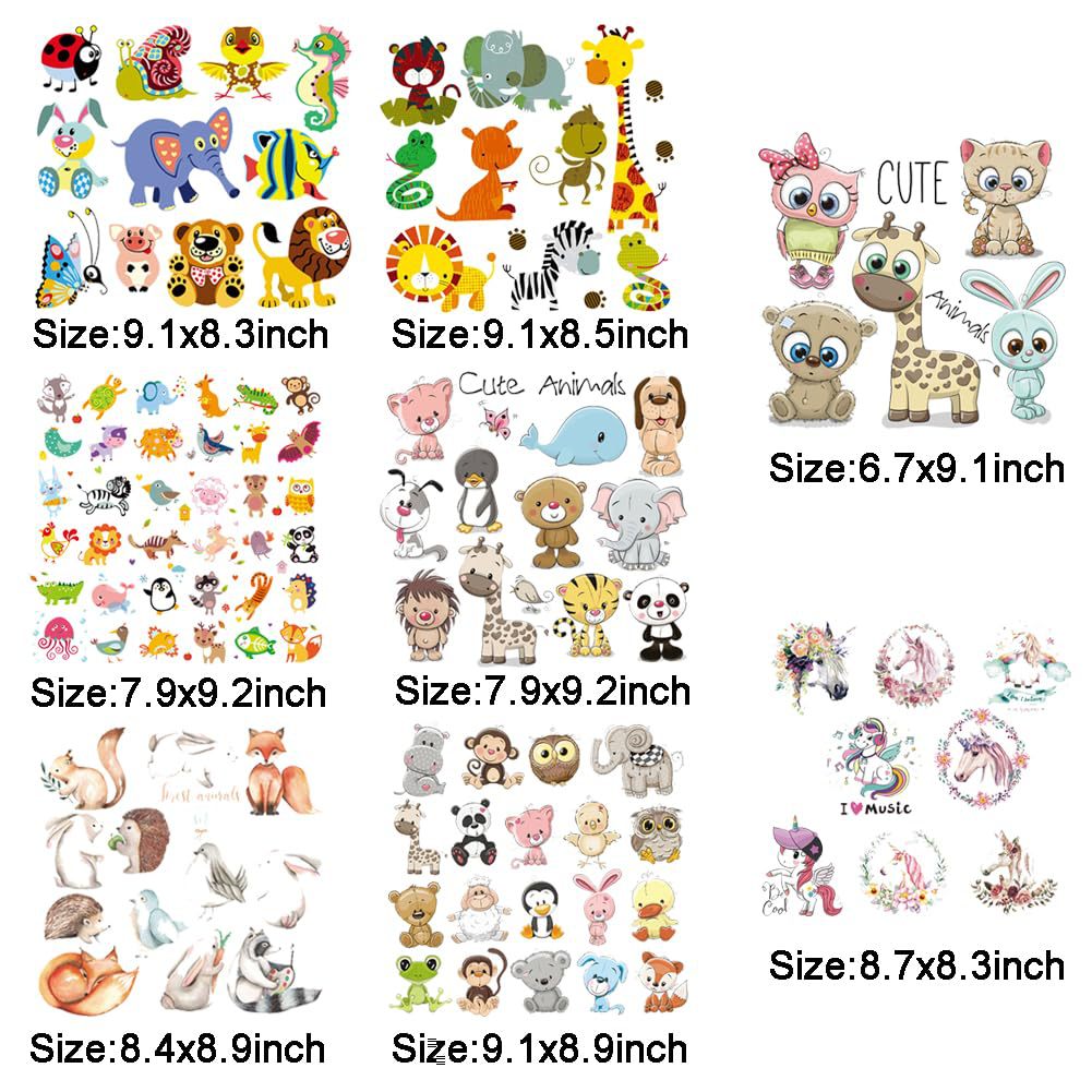 Cartoon animal heat transfer sticker - Giclée print - Water-resistant washable heat transfer sticker with pattern