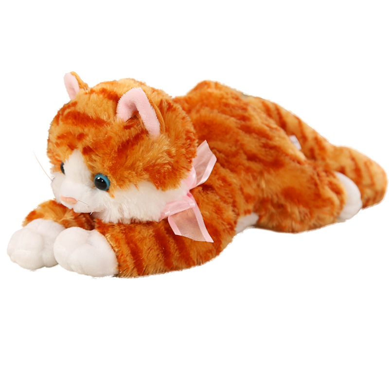 This is a lifelike plush cat toy that can meow. It's a cute cat doll in a lying position, perfect as a birthday gift for children or as a companion for sleep.