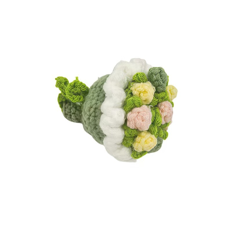 Hand-knitted mini bouquet of crocheted knitted wool roses