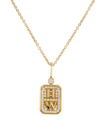 18K Diamond 'HW' Logo Pendant Necklace
