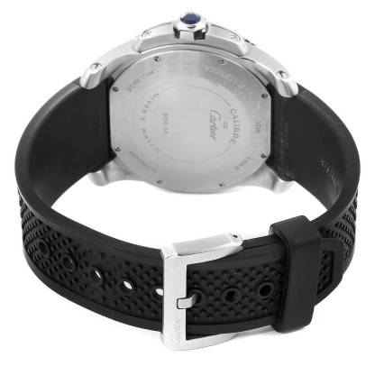 Cartier Calibre Diver Black Rubber Strap Steel Mens Watch