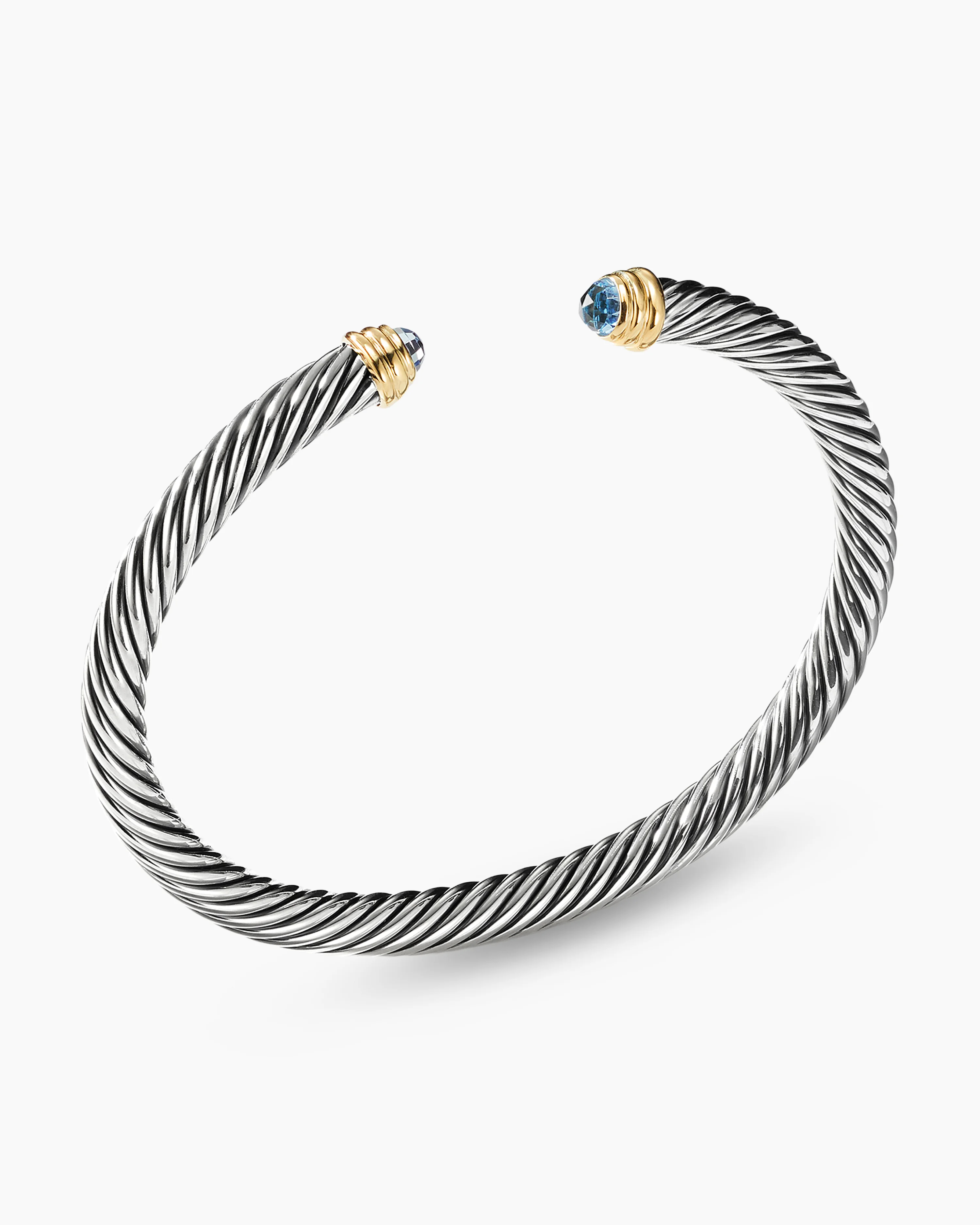 Classic Cable Bracelet Sterling Silver with 14K Yellow Gold and Blue Topaz, 5mm