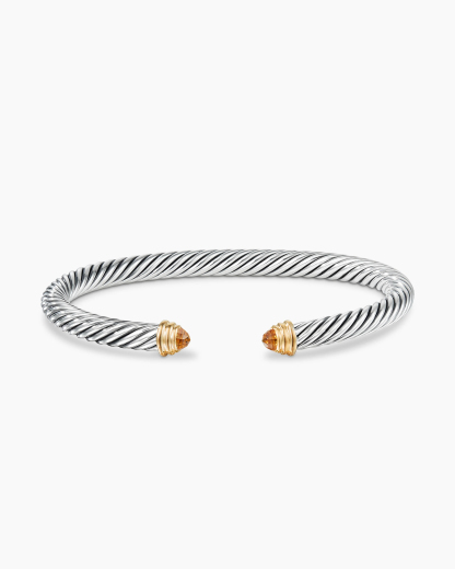 Classic Cable Bracelet Sterling Silver with 14K Yellow Gold and Citrine, 5mm