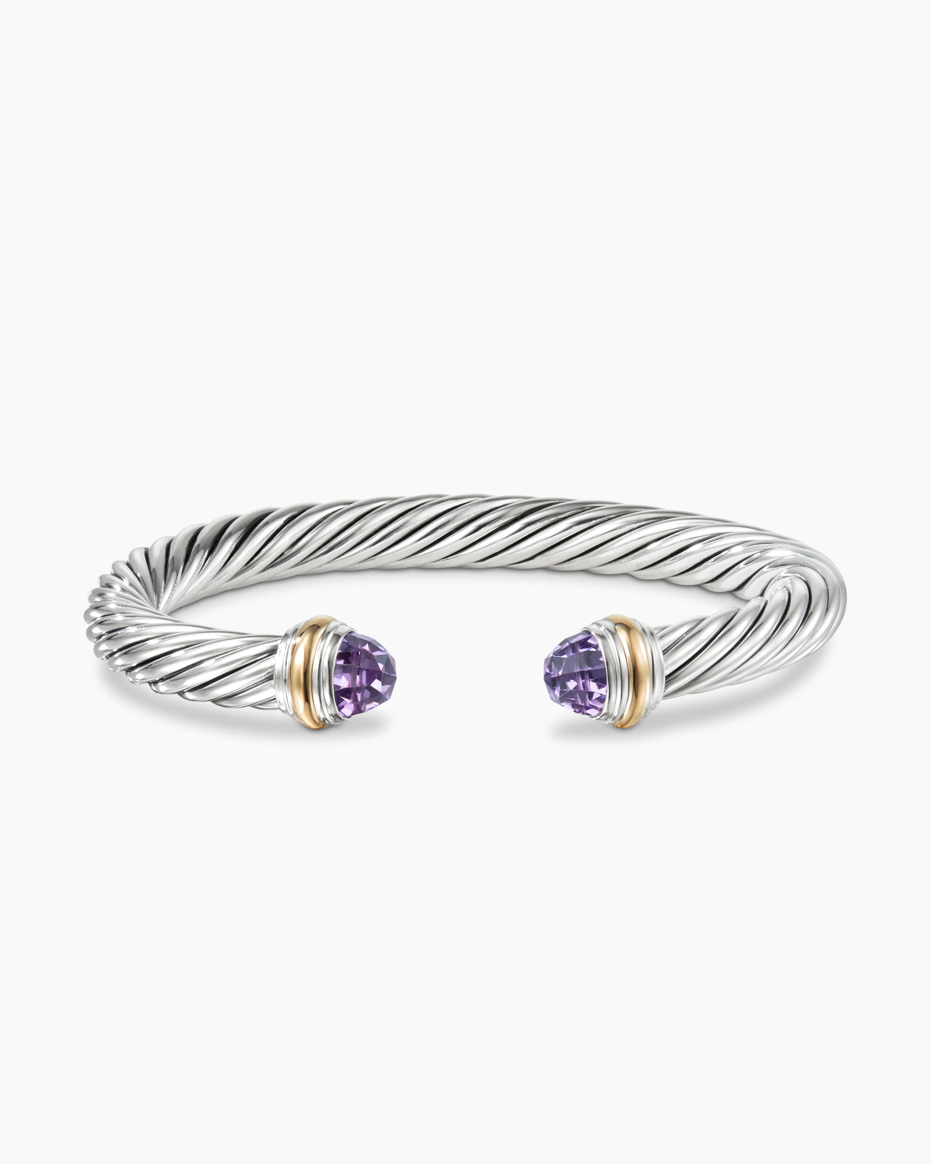 Classic Cable Bracelet Sterling Silver with 14K Yellow Gold and Amethyst, 7mm