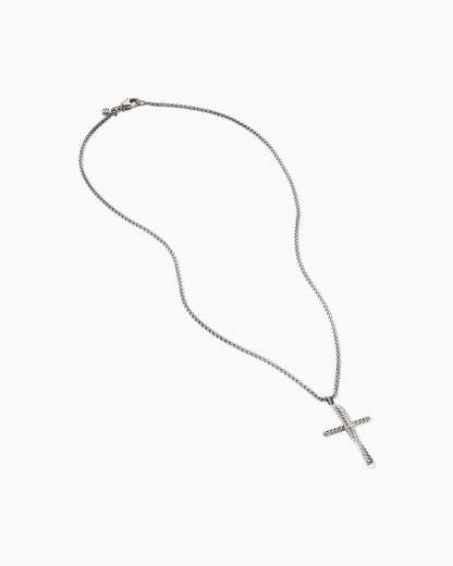 Crossover Cross Necklace Sterling Silver with Diamonds, 35.6mm