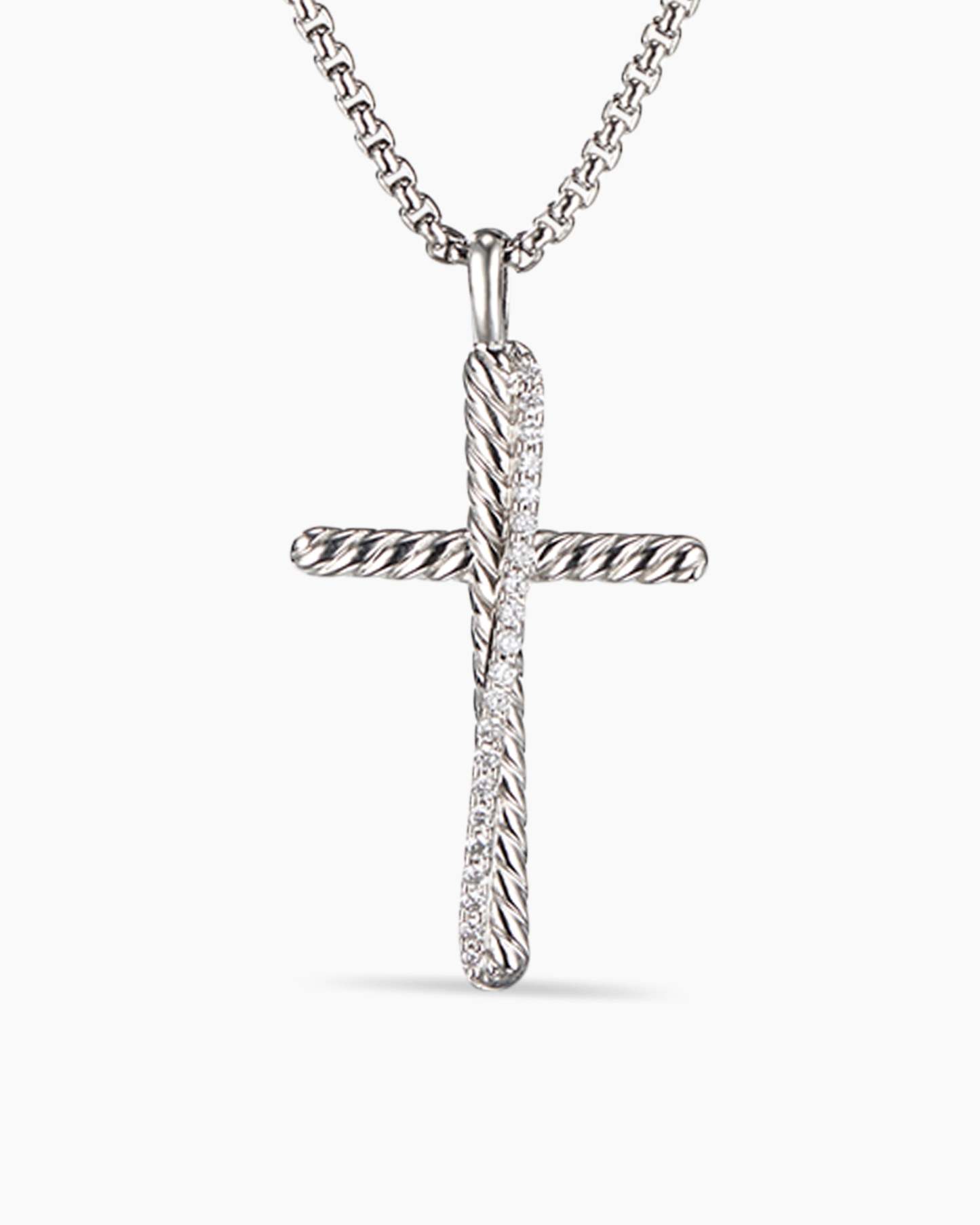 Crossover Cross Necklace Sterling Silver with Diamonds, 35.6mm