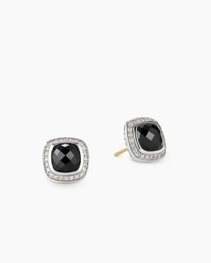 Albion庐 Stud Earrings Sterling Silver with Black Onyx and Diamonds, 7mm