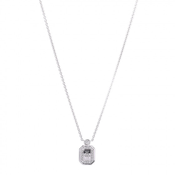 18K White Gold Diamond H W Logo Pendant Necklace