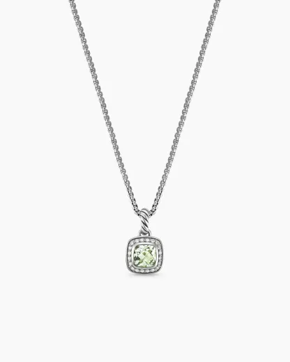 Petite Albion庐 Pendant Necklace Sterling Silver with Prasiolite and Diamonds, 7mm