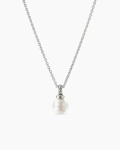 Petite Solari Pendant Necklace 18K White Gold with Pearl and Diamonds, 11.5mm