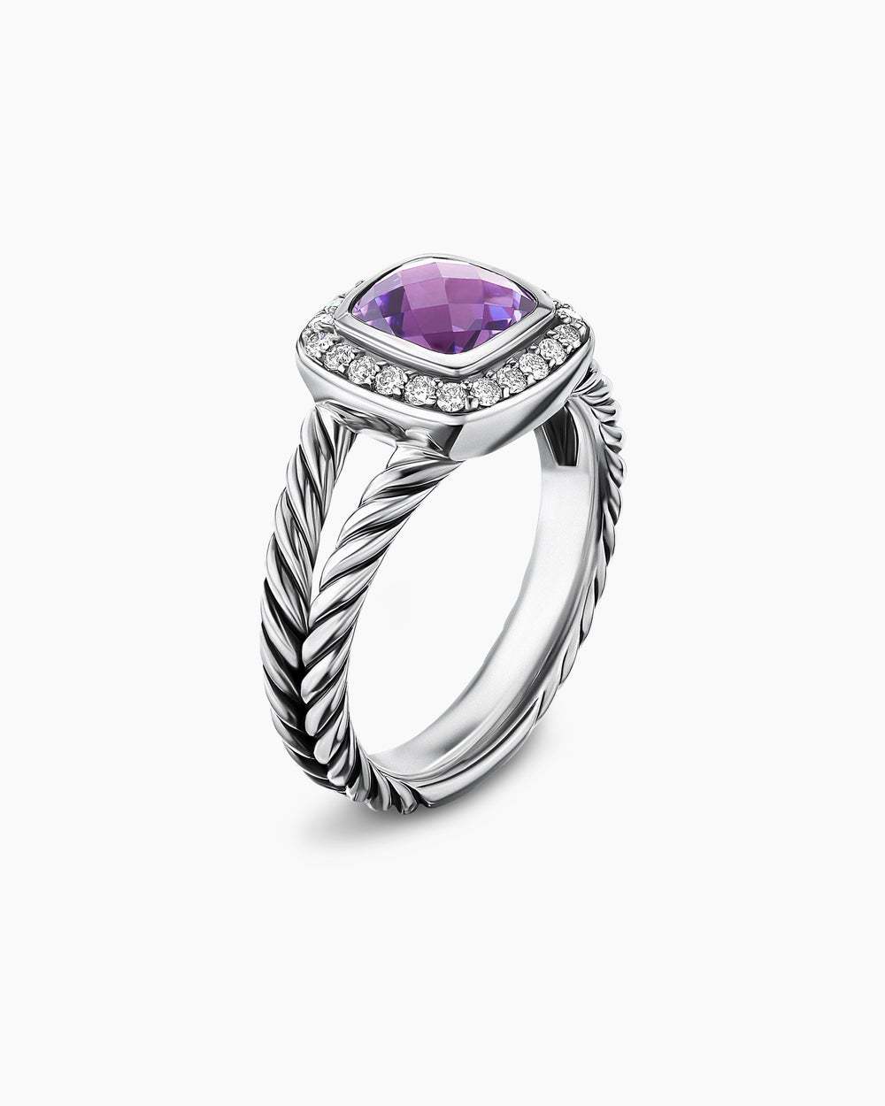 Petite Albion庐 Ring Sterling Silver with Amethyst and Diamonds, 7mm