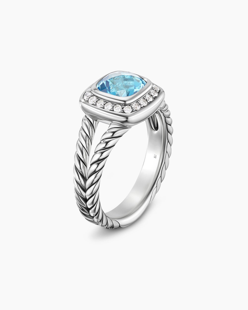 Petite Albion庐 Ring Sterling Silver with Blue Topaz and Diamonds, 7mm