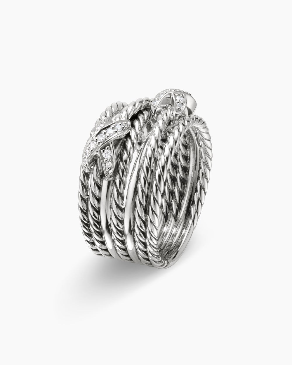 Double X Crossover Ring Sterling Silver with Diamonds, 13mm