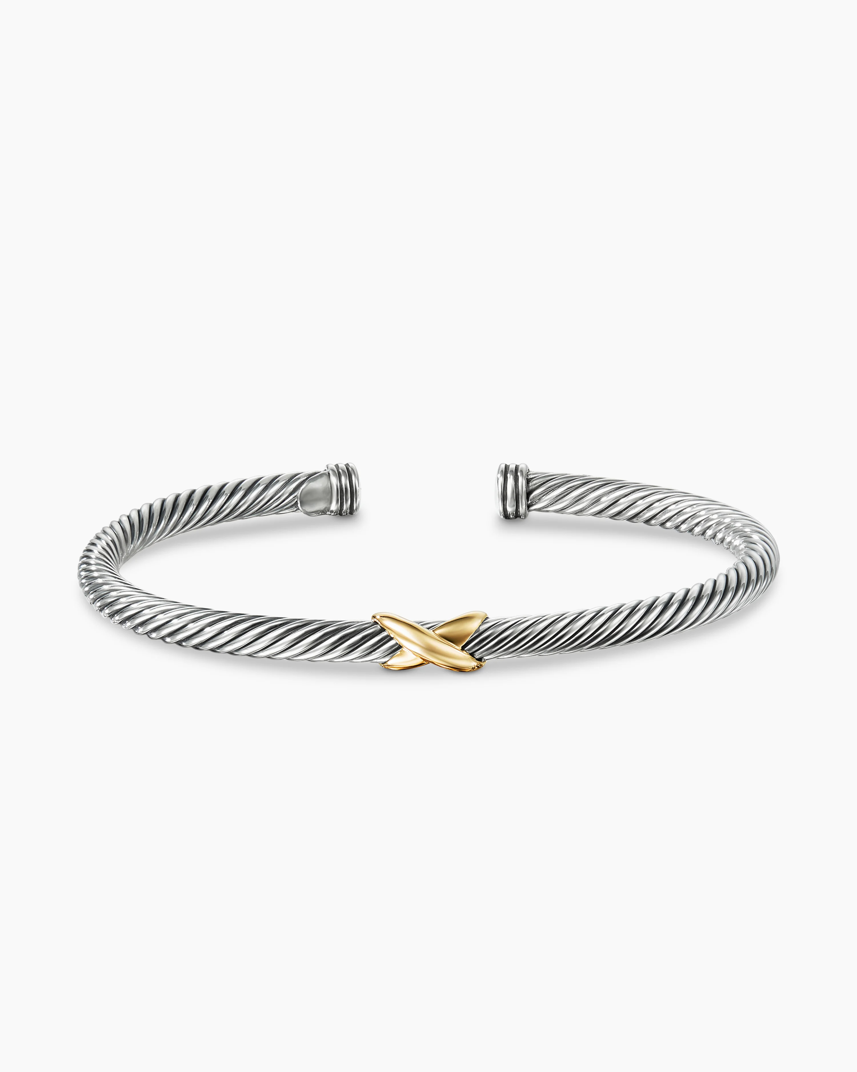 X Classic Cable Station Bracelet Sterling Silver with 18K Yellow Gold, 4mm
