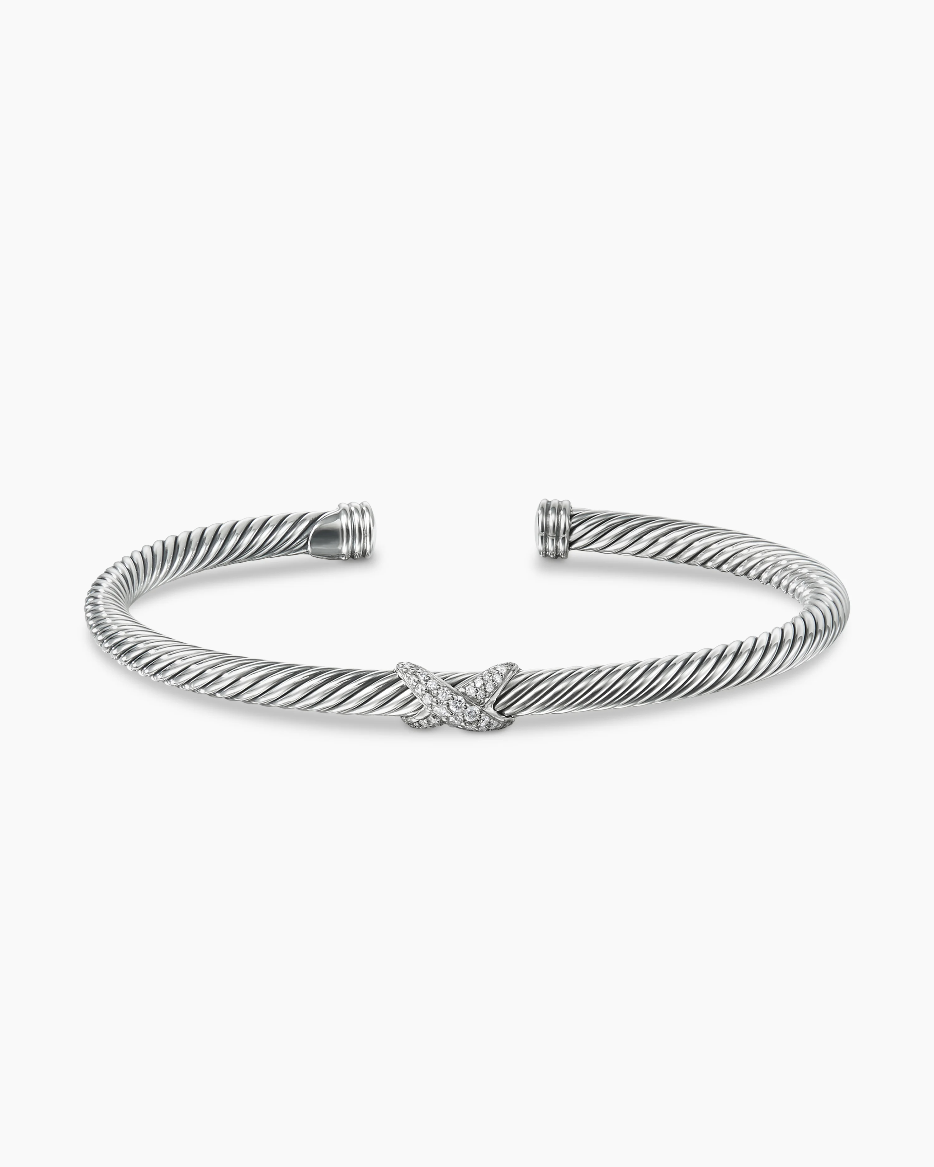 X Classic Cable Station Bracelet Sterling Silver with Diamonds, 4mm
