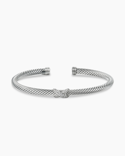 X Classic Cable Station Bracelet Sterling Silver with Diamonds, 4mm