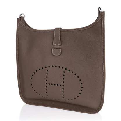 Evelyne GM Bag Etoupe Clemence Leather with Palladium Hardware