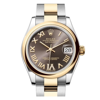 Rolex Datejust 31 Dark Grey Roman Diamond On 6 DialYellow Gold Steel Ladies Watch