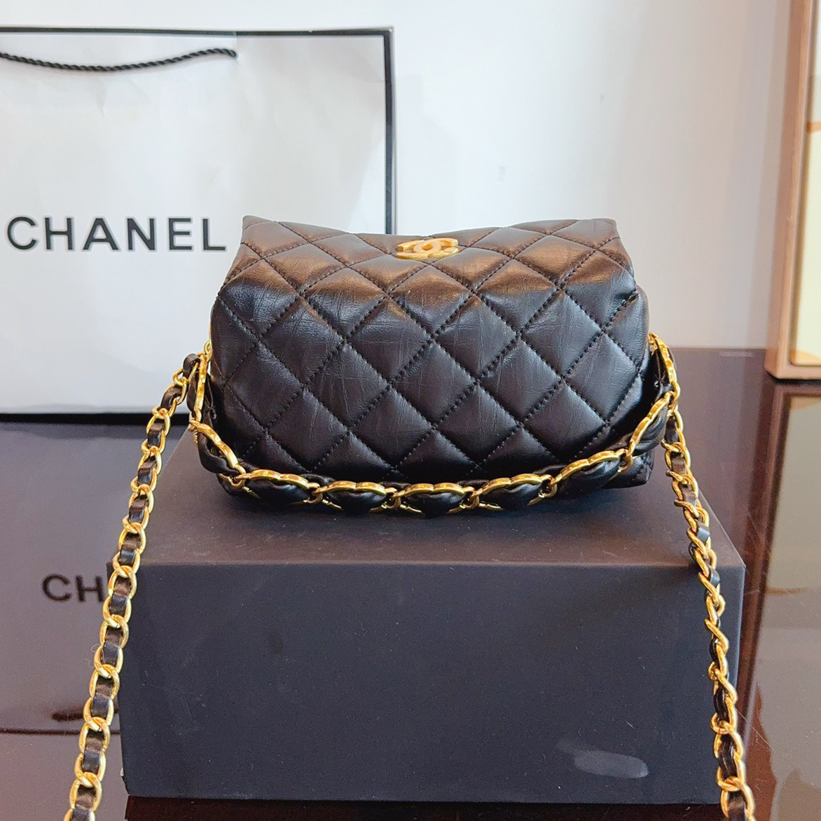 Small CC Links Hobo Bag