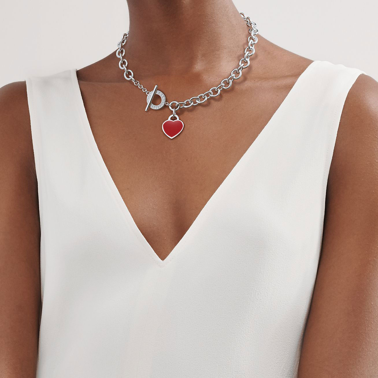 Return to 庐 Heart Tag Toggle Red Necklace in Silver