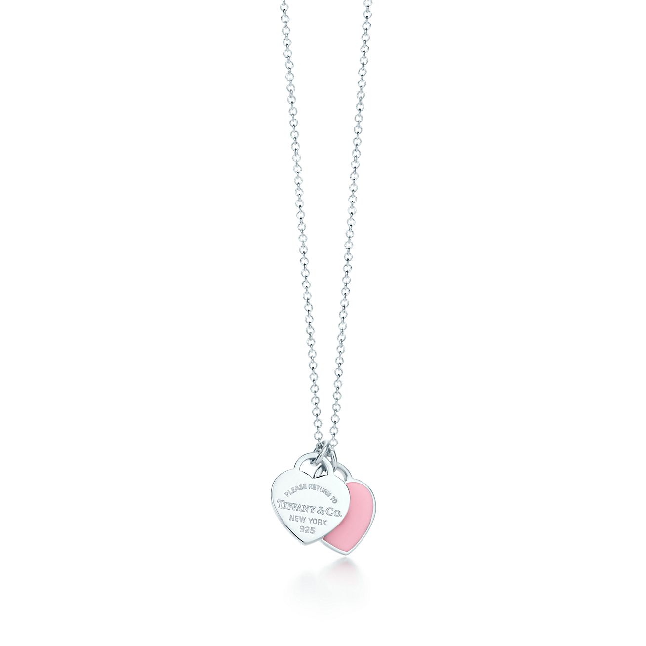 Return to 庐 Pink Double Heart Tag Pendant in Silver, Mini